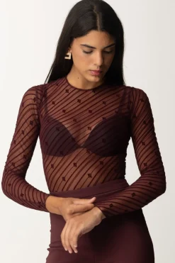 Elisabetta Franchi Body In Tulle Stampa FlockROUGE NOIR