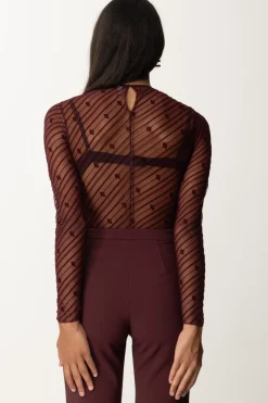 Elisabetta Franchi Body In Tulle Stampa FlockROUGE NOIR