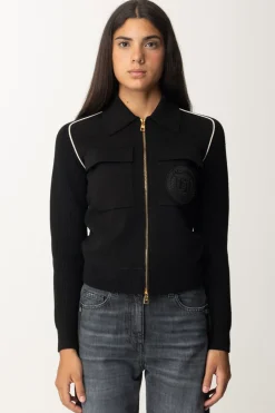 Elisabetta Franchi Bomber In Viscosa con Patch LogoNERO/BURRO