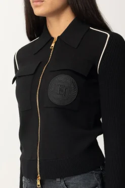 Elisabetta Franchi Bomber In Viscosa con Patch LogoNERO/BURRO