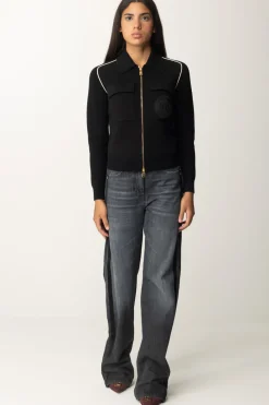 Elisabetta Franchi Bomber In Viscosa con Patch LogoNERO/BURRO