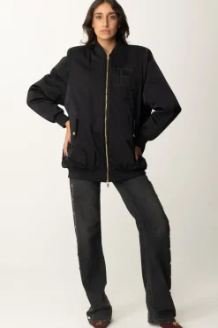 Elisabetta Franchi Bomber In Nylon con Maxi LogoNERO