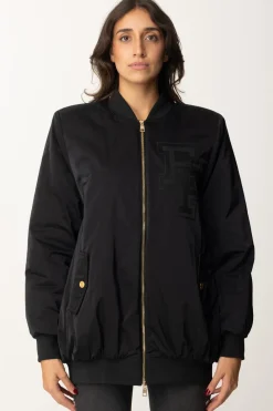 Elisabetta Franchi Bomber In Nylon con Maxi LogoNERO