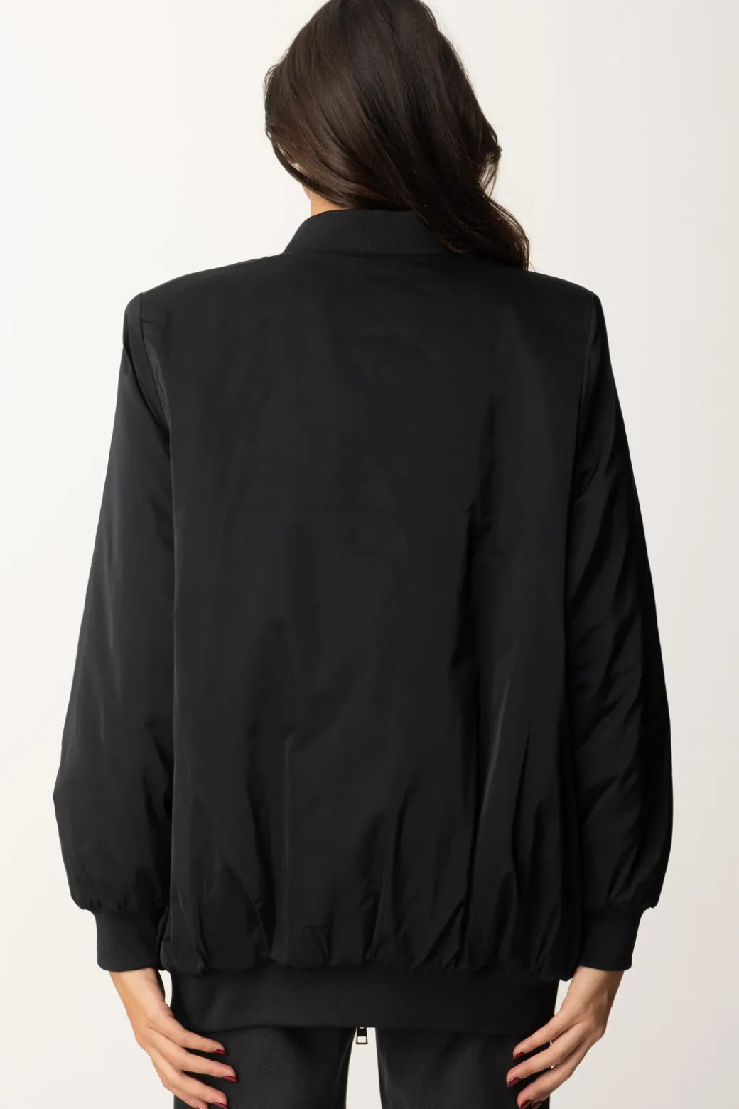Elisabetta Franchi Bomber In Nylon con Maxi LogoNERO
