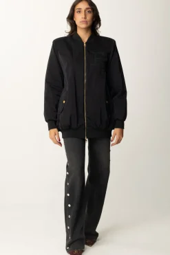 Elisabetta Franchi Bomber In Nylon con Maxi LogoNERO