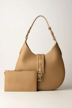 Elisabetta Franchi Borsa Hobo Grande Pelle con ZipCAMEL