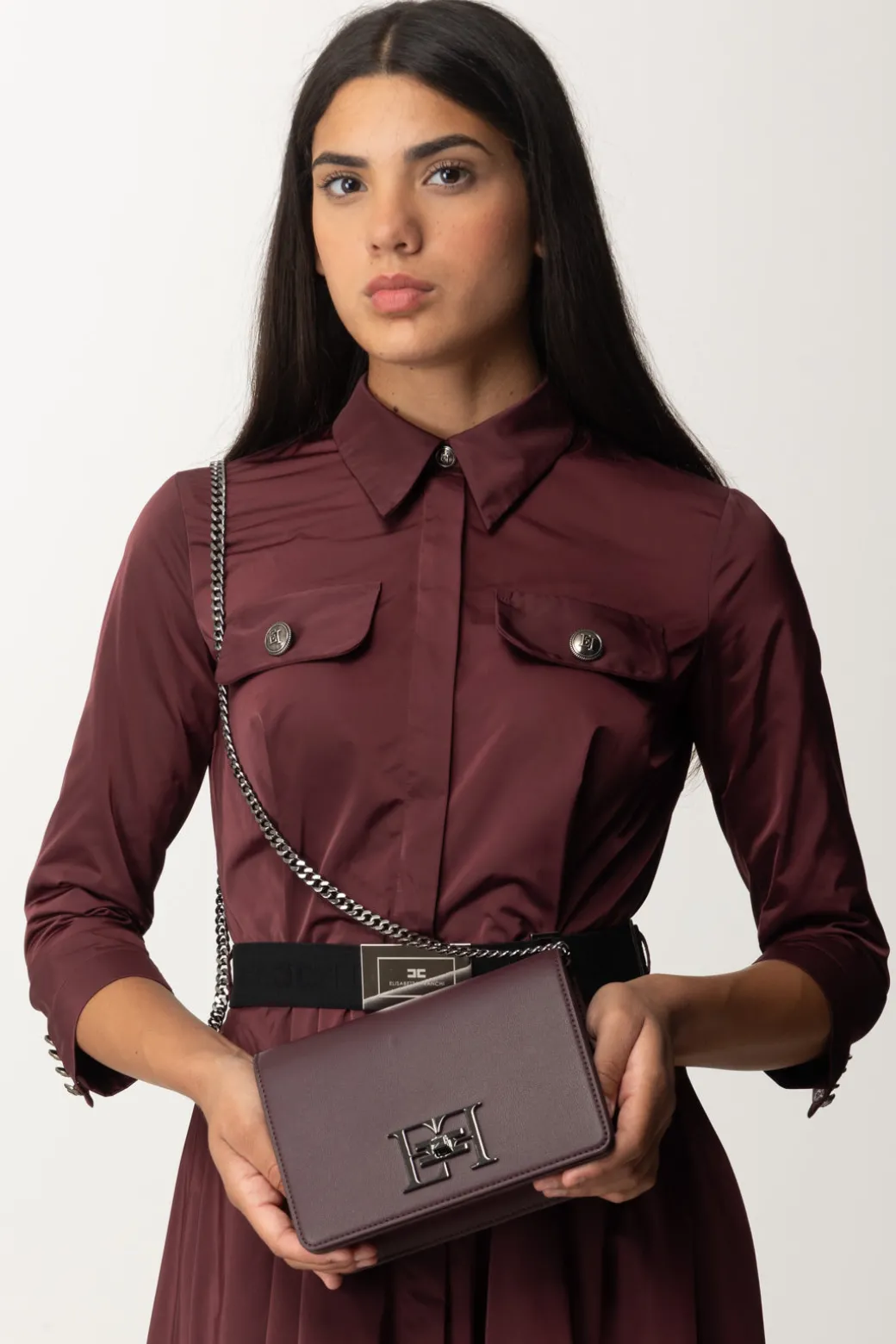 Elisabetta Franchi Borsa a Tracolla con Logo In MetalloROUGE NOIR