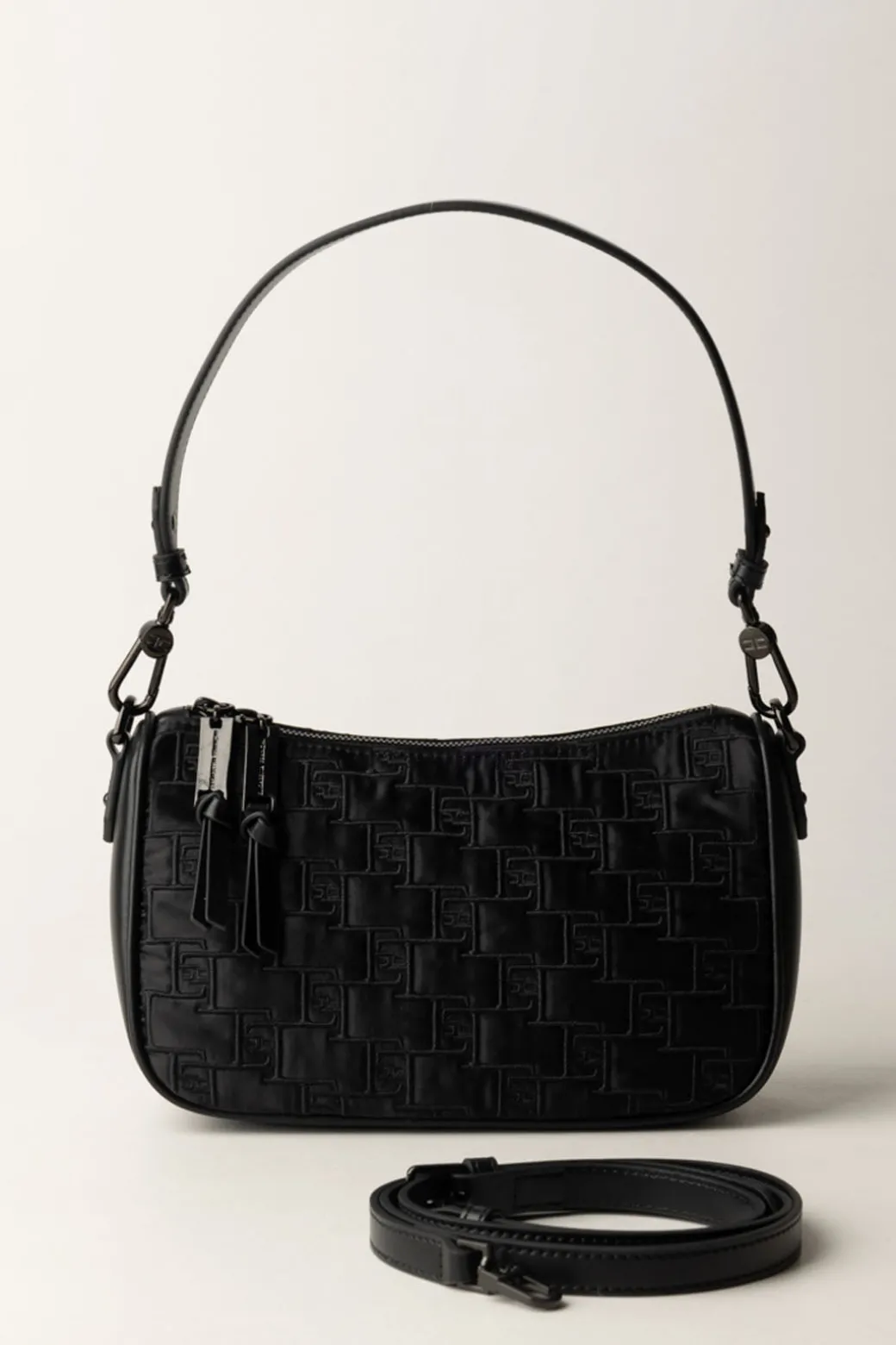 Elisabetta Franchi Borsa a Spalla Piccola In Raso RicamatoNERO