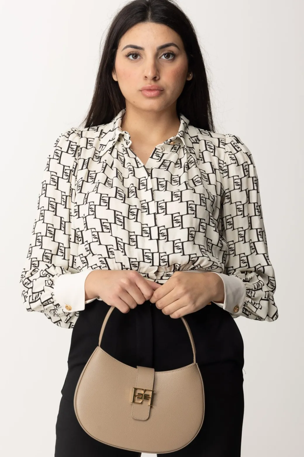 Elisabetta Franchi Borsa Hobo Grande con LogoTORTORA