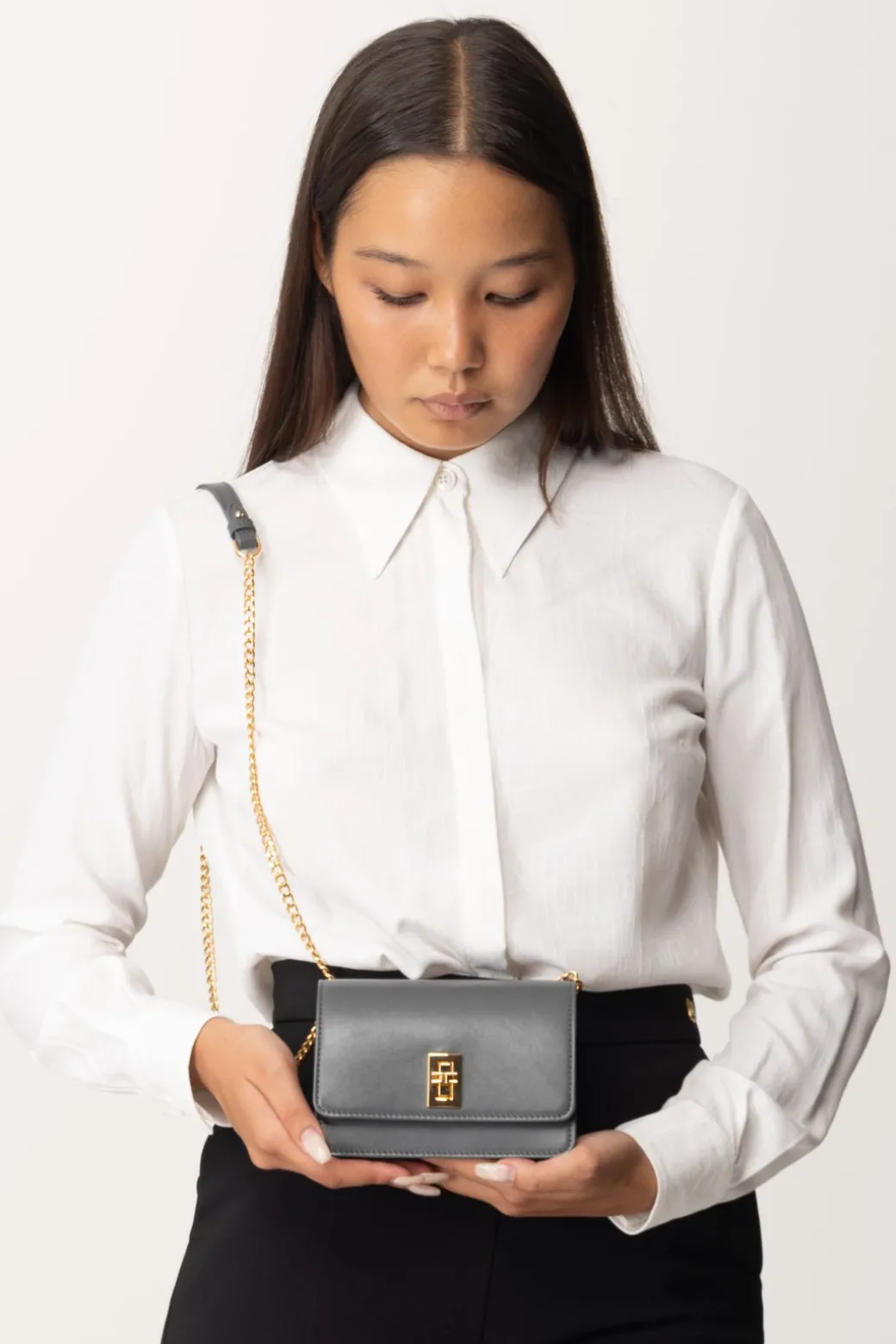 Elisabetta Franchi Borsa a Tracolla In Nappa LucidaSTEEL