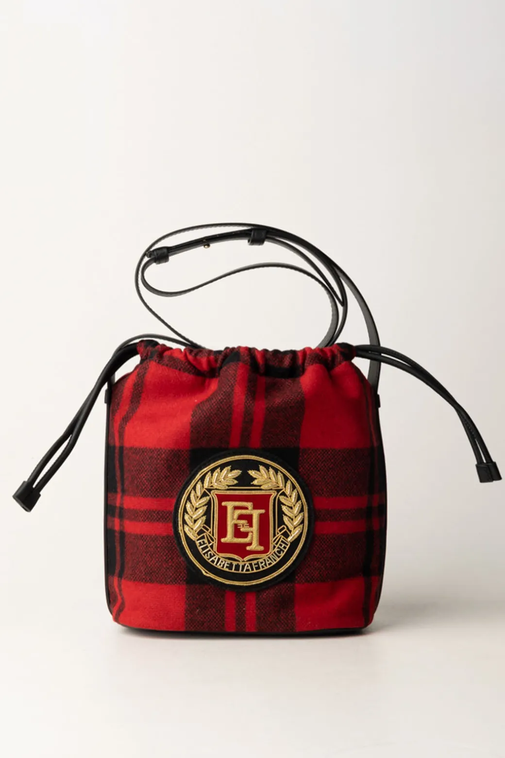 Elisabetta Franchi Borsa a Secchiello In Lana TartanRED PASSION/NERO