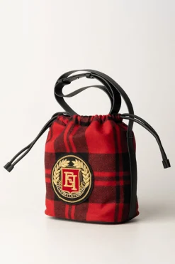 Elisabetta Franchi Borsa a Secchiello In Lana TartanRED PASSION/NERO