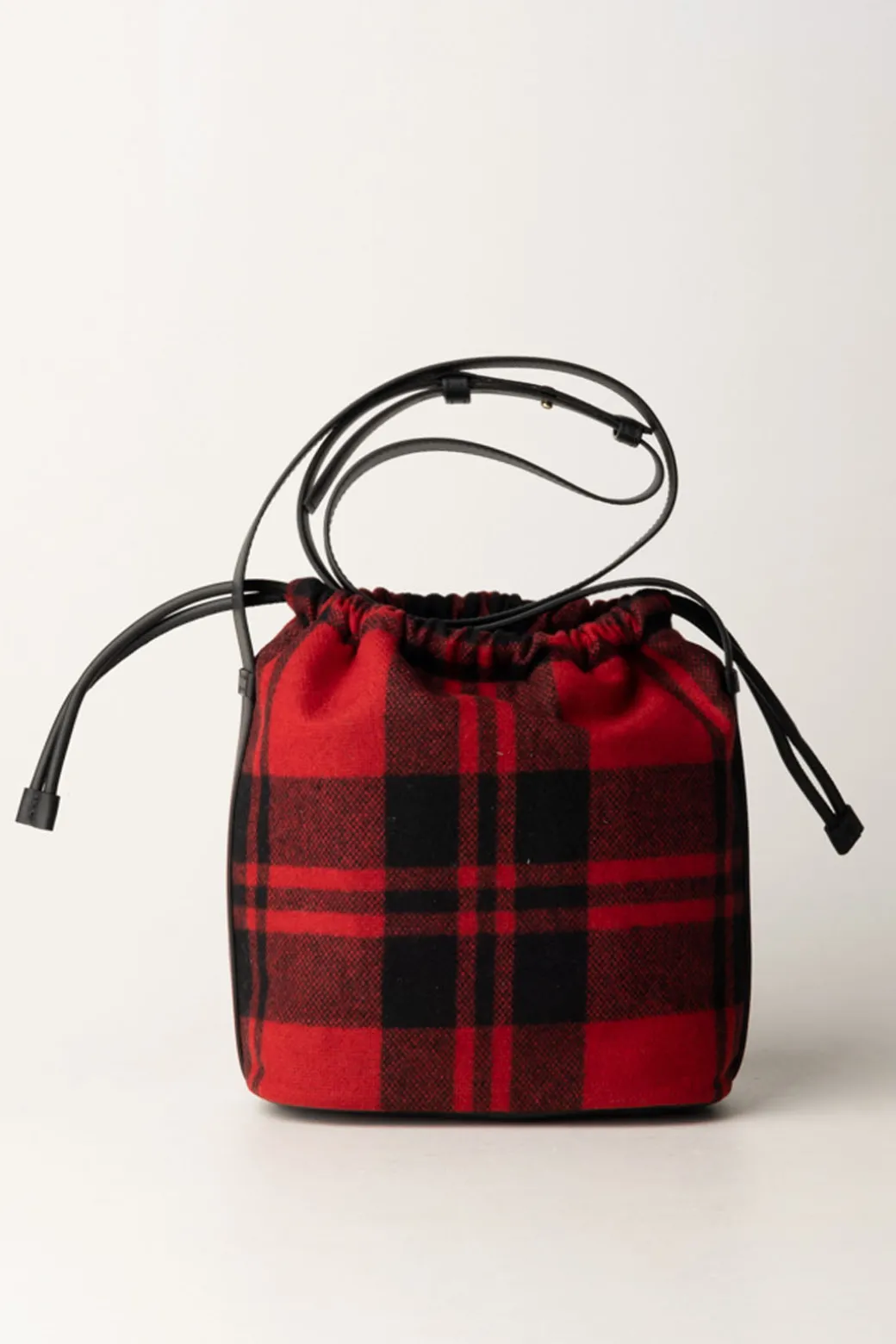 Elisabetta Franchi Borsa a Secchiello In Lana TartanRED PASSION/NERO