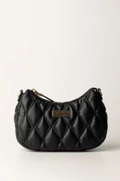 Elisabetta Franchi Borsa Hobo In Tessuto Embossed con LetteringNERO