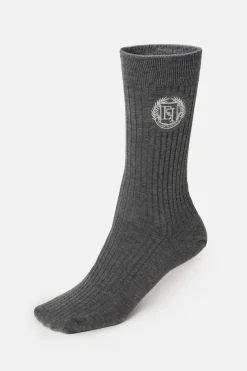 Elisabetta Franchi Calzini In Cashmere con Ricamo LogoSTEEL MELANGE/AVORIO