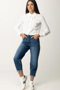 Elisabetta Franchi Camicia In Georgette con Tasche RicamateAVORIO