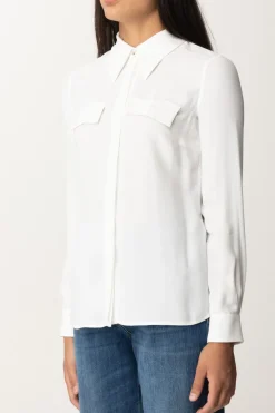 Elisabetta Franchi Camicia In Georgette con Tasche RicamateAVORIO