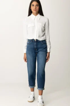 Elisabetta Franchi Camicia In Georgette con Tasche RicamateAVORIO