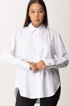 Elisabetta Franchi Camicia In Popeline Rigato con GemelliBIANCO