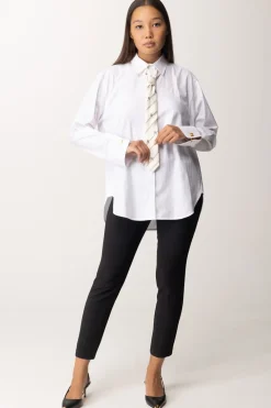 Elisabetta Franchi Camicia In Popeline Rigato con GemelliBIANCO