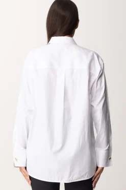Elisabetta Franchi Camicia In Popeline Rigato con GemelliBIANCO