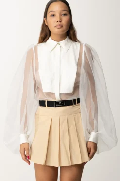 Elisabetta Franchi Camicia a Body In Organza con PlastronAVORIO