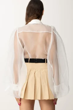 Elisabetta Franchi Camicia a Body In Organza con PlastronAVORIO