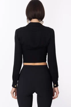 Elisabetta Franchi Camicia Crop con Piercing e NappaNERO