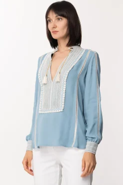 Elisabetta Franchi Camicia con Plastron e Polsi In PizzoCARTA DA ZUCCHERO/BURRO