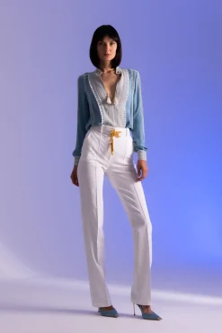 Elisabetta Franchi Camicia con Plastron e Polsi In PizzoCARTA DA ZUCCHERO/BURRO