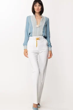 Elisabetta Franchi Camicia con Plastron e Polsi In PizzoCARTA DA ZUCCHERO/BURRO