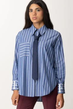 Elisabetta Franchi Camicia In Popeline a RigheNAVY/BIANCO