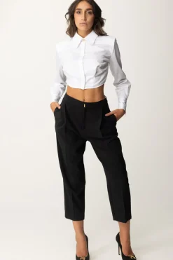 Elisabetta Franchi Camicia Crop con Fondo AsimmetricoBIANCO
