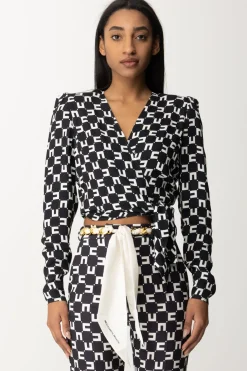 Elisabetta Franchi Camicia Crop Stampa Logo con NodoNERO/BURRO