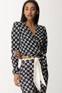 Elisabetta Franchi Camicia Crop Stampa Logo con NodoNERO/BURRO