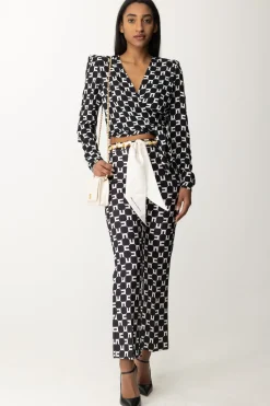 Elisabetta Franchi Camicia Crop Stampa Logo con NodoNERO/BURRO