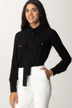 Elisabetta Franchi Camicia Crop Georgette con FoulardNERO