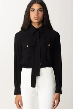 Elisabetta Franchi Camicia Crop Georgette con FoulardNERO