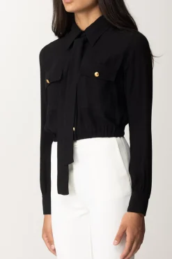 Elisabetta Franchi Camicia Crop Georgette con FoulardNERO