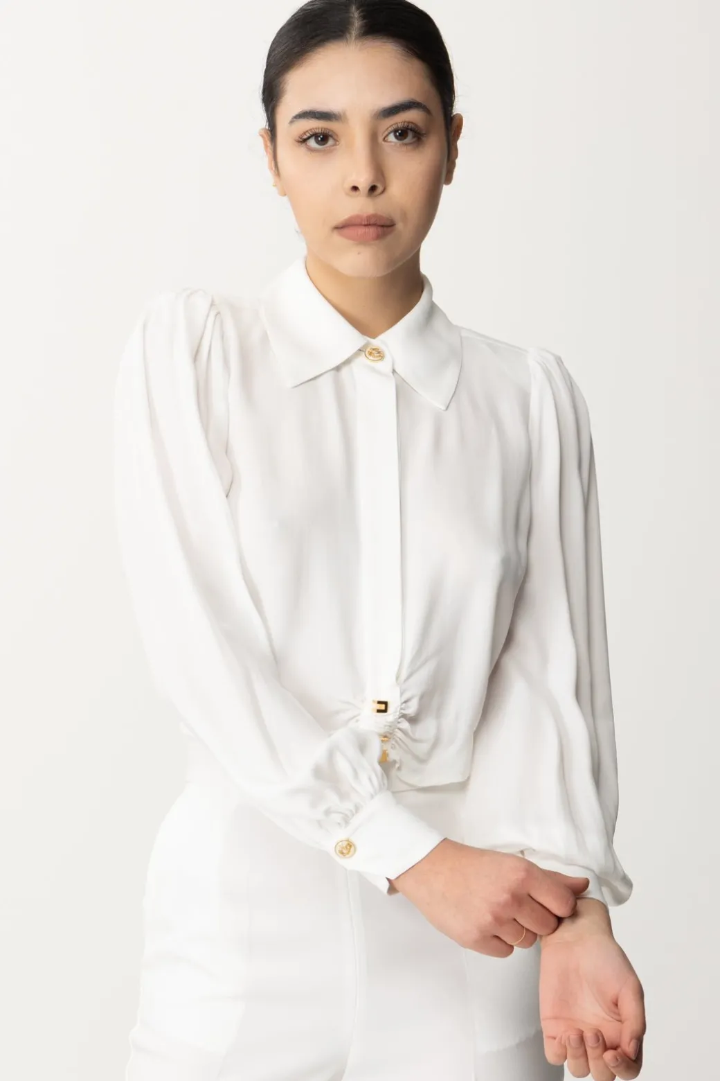 Elisabetta Franchi Camicia Cropped In ViscosaAVORIO