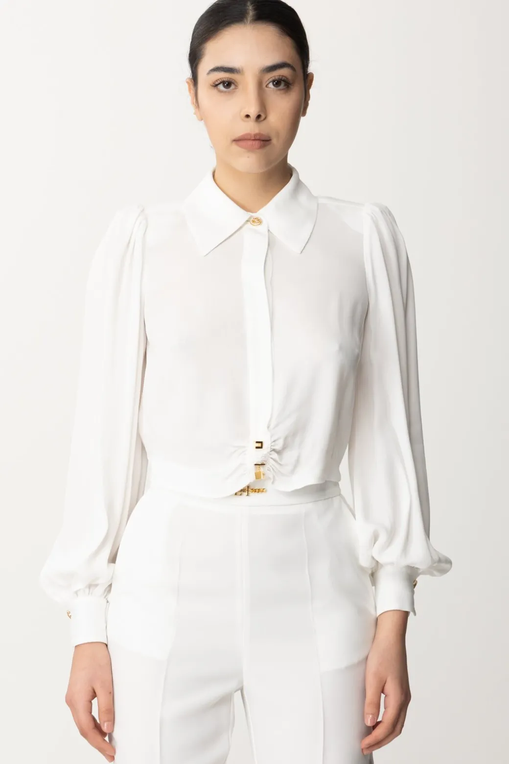 Elisabetta Franchi Camicia Cropped In ViscosaAVORIO