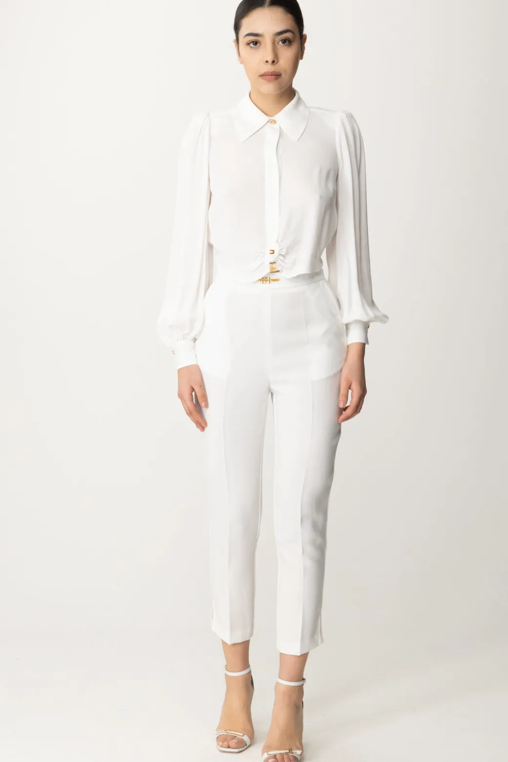Elisabetta Franchi Camicia Cropped In ViscosaAVORIO