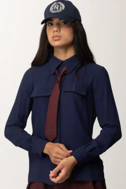 Elisabetta Franchi Camicia In Georgette con Tasche RicamateNAVY