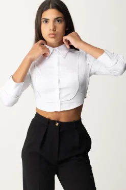 Elisabetta Franchi Camicia Crop con Plastron Ed ElasticoBIANCO