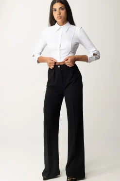 Elisabetta Franchi Camicia Crop con Plastron Ed ElasticoBIANCO