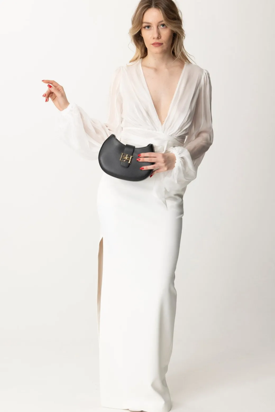 Elisabetta Franchi Camicia In Voile Di Seta con Maniche ArricciateAVORIO