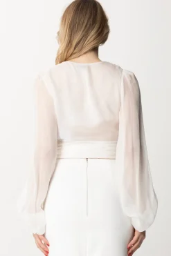 Elisabetta Franchi Camicia In Voile Di Seta con Maniche ArricciateAVORIO