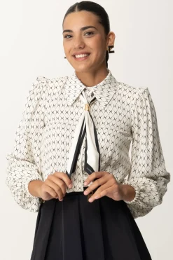 Elisabetta Franchi Camicia Corta In Georgette con FoulardBURRO/NERO