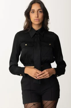 Elisabetta Franchi Camicia Crop In Raso JacquardNERO