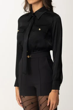 Elisabetta Franchi Camicia Crop In Raso JacquardNERO